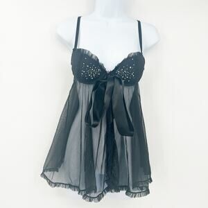 Victorias Secret Sexy Little Things Y2K‎ Whimsigoth Rhinestone Babydoll Top 34C